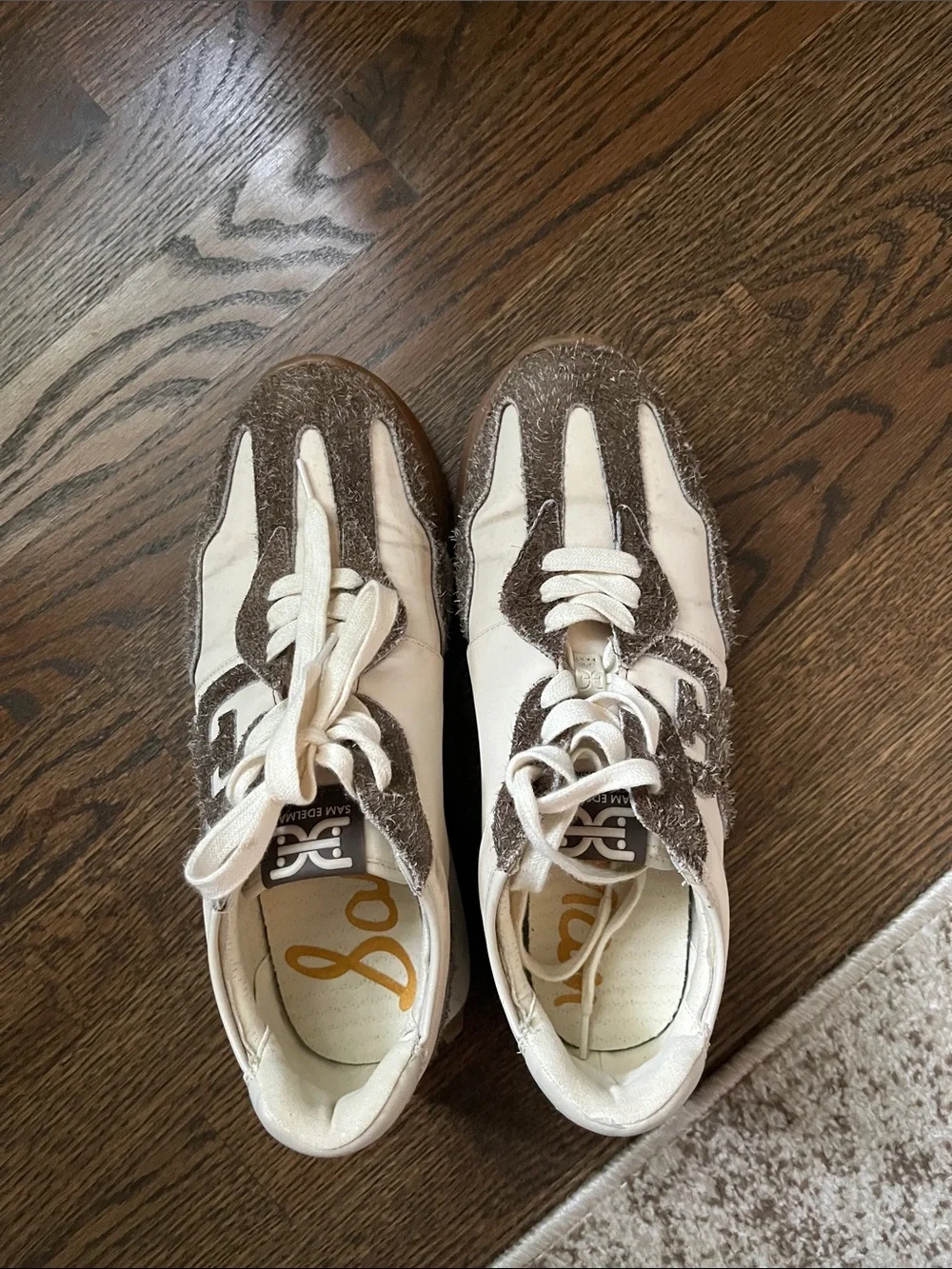 Sam Edelman Cream and Brown Lace-Up Sneakers